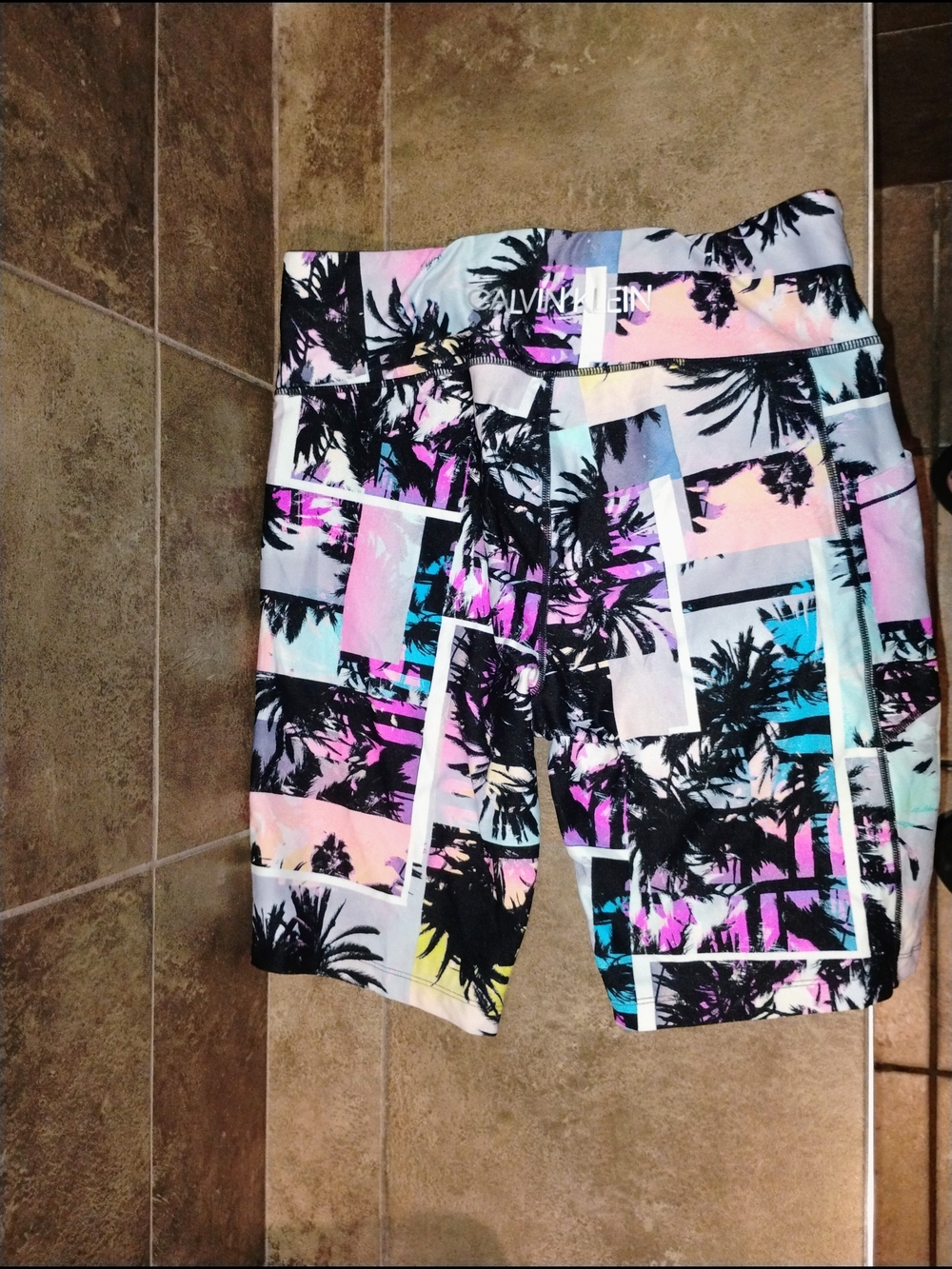 Calvin Klein Tropical Palm Print Bike Shorts in Pastel Shades